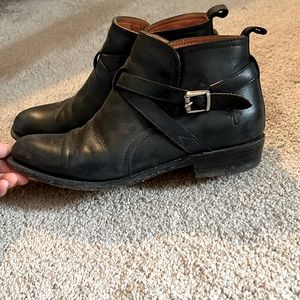 Frye Black Leather Ankle Booties With Side Buckle